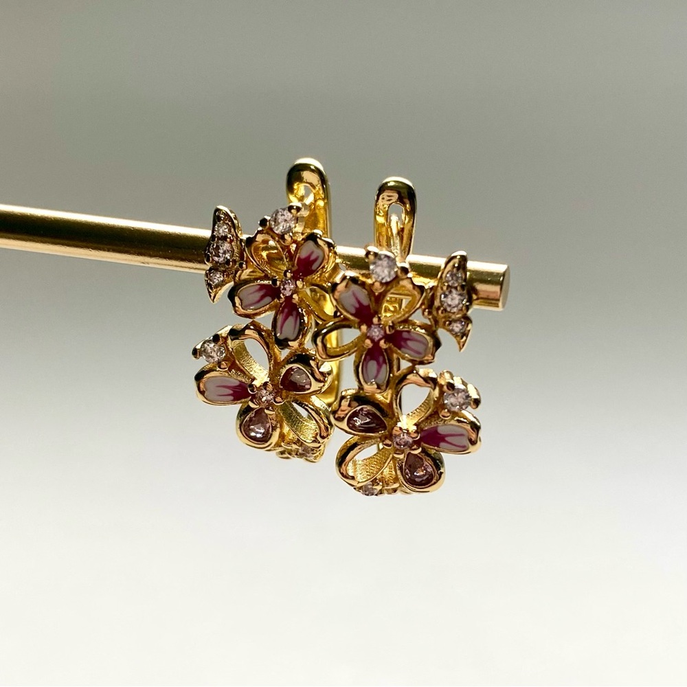 Gold and Pink Floral Earrings